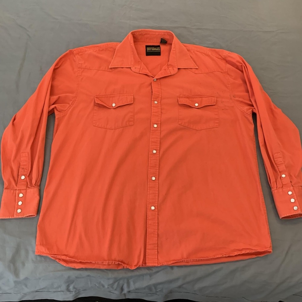 Drysdales Shirt Mens‎ 2XLT Orange Long Sleeve Pearl Snap Western Music Festival